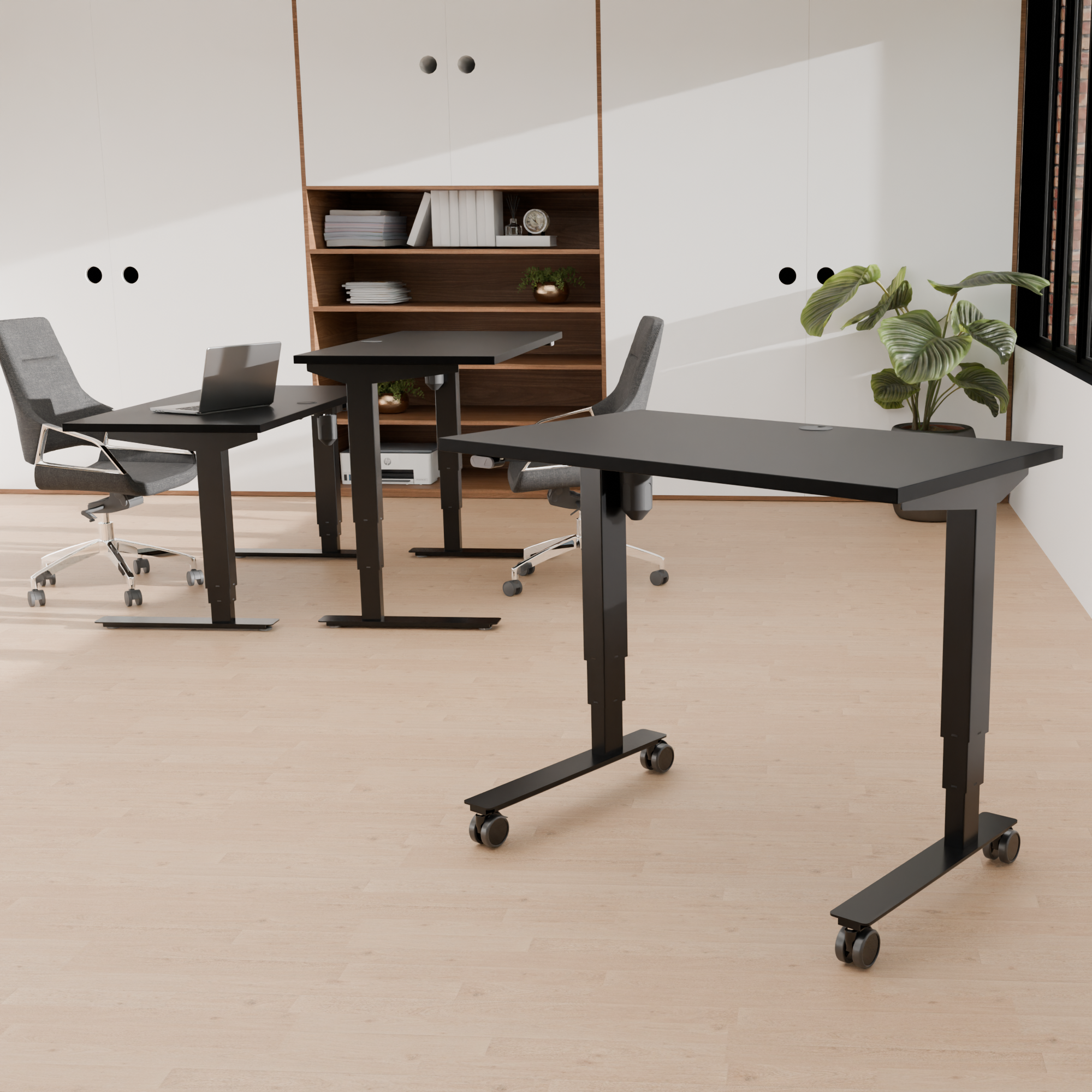 Schreibtisch steh/sitz | 80x60 cm | Schwarz mit schwarzem Gestell