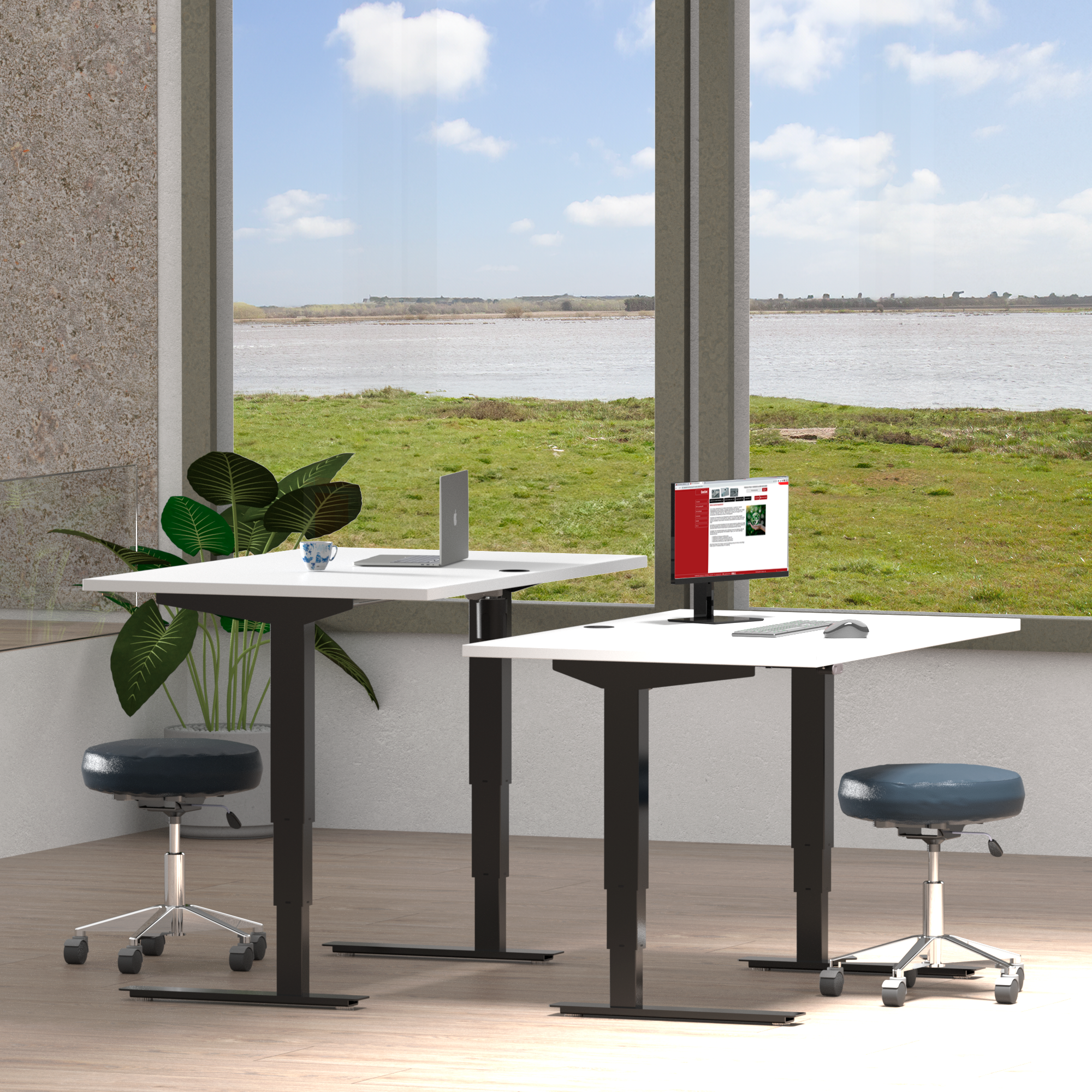 Schreibtisch steh/sitz | 120x60 cm | Weiß mit schwarzem Gestell