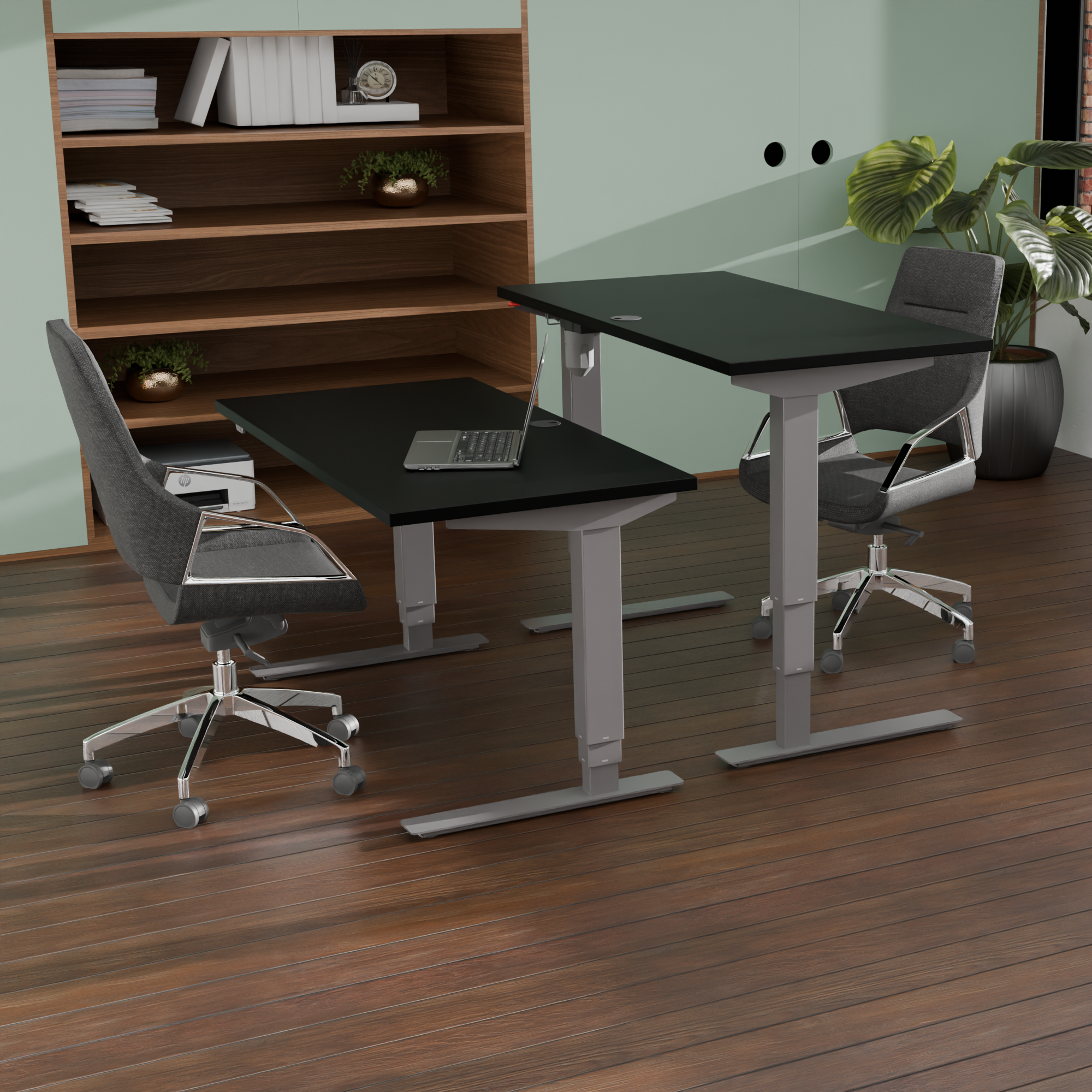 Schreibtisch steh/sitz | 80x60 cm | Schwarz mit silbernem Gestell