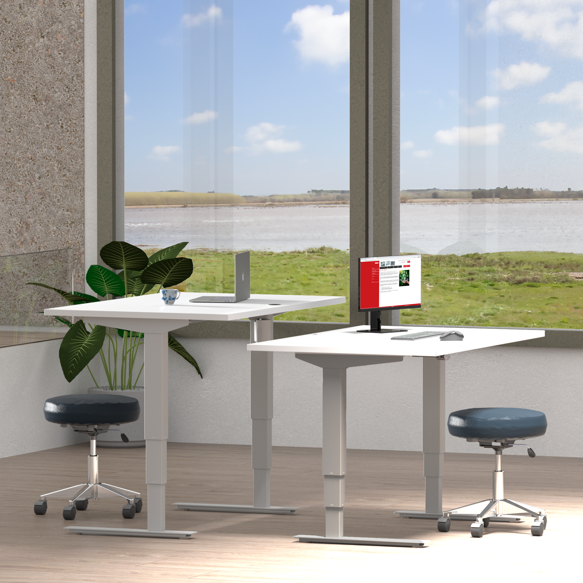 Schreibtisch steh/sitz | 80x60 cm | Weiß mit silbernem Gestell