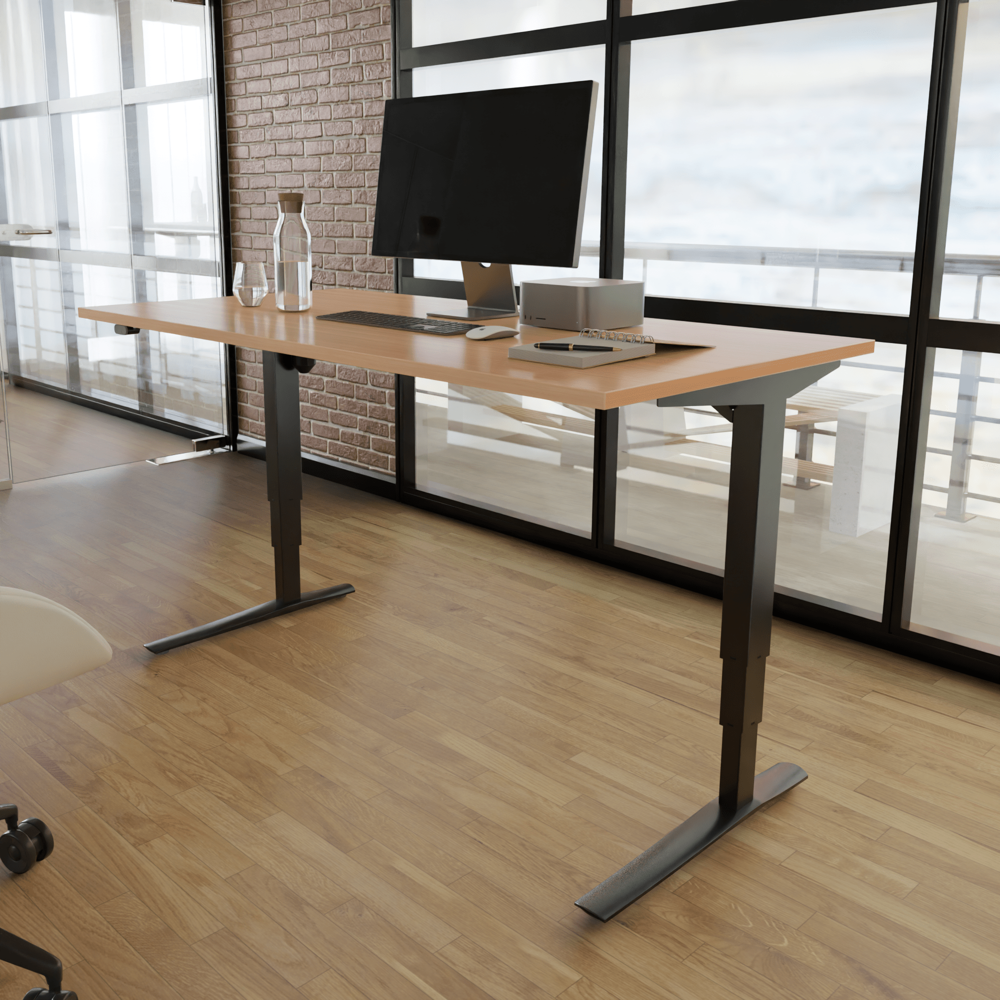 Schreibtisch steh/sitz | 120x80 cm | Buche mit schwarzem Gestell