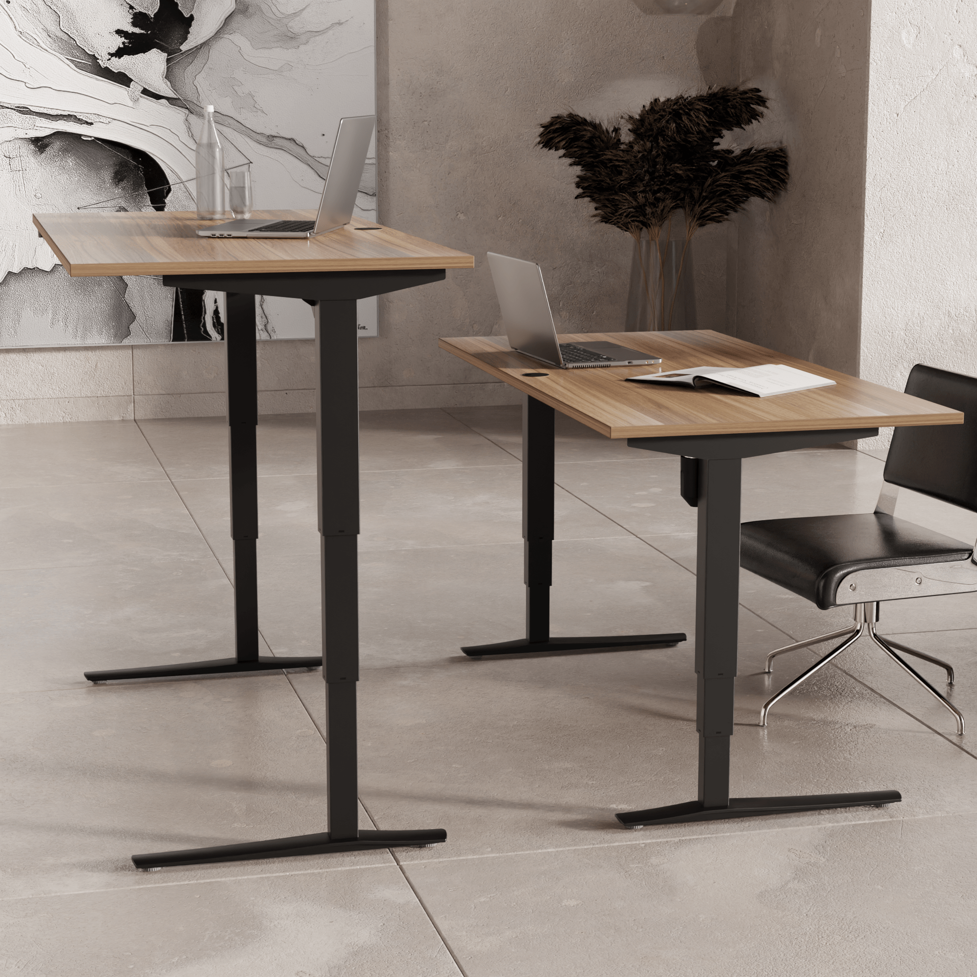 Schreibtisch steh/sitz | 160x80 cm | Nussbaum mit schwarzem Gestell