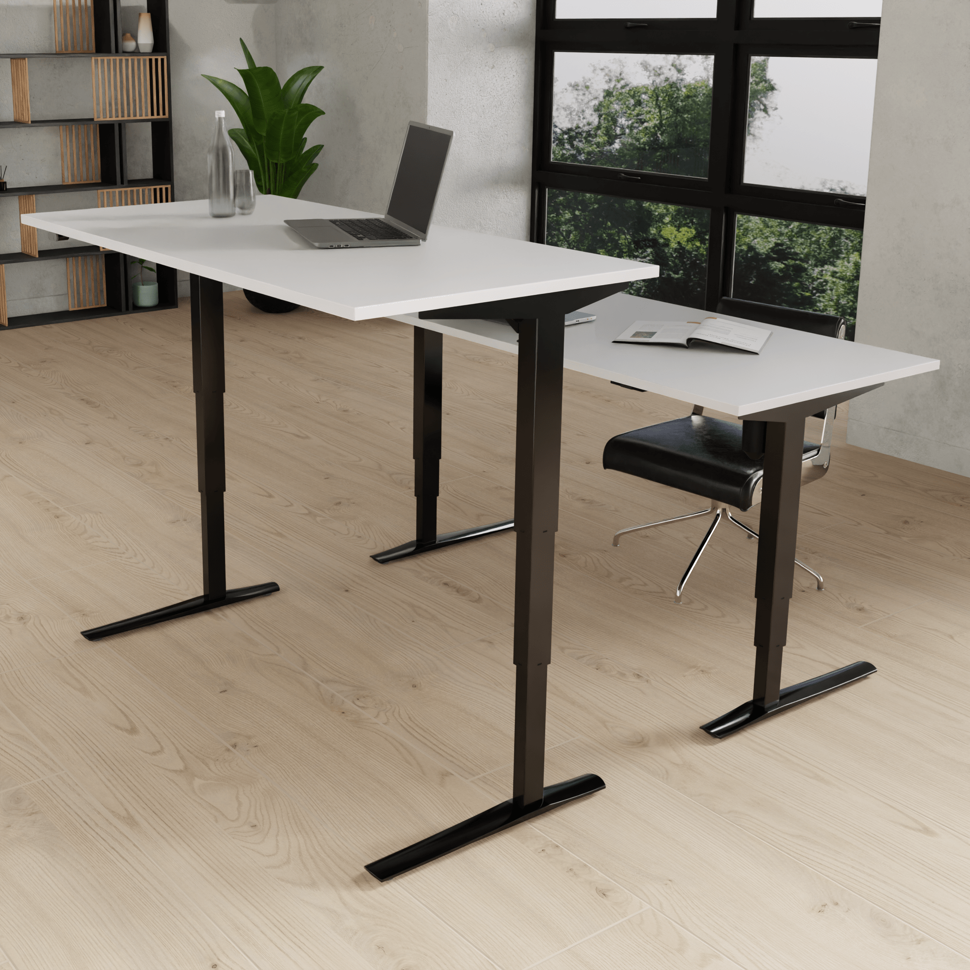Schreibtisch steh/sitz | 100x80 cm | Weiß mit schwarzem Gestell