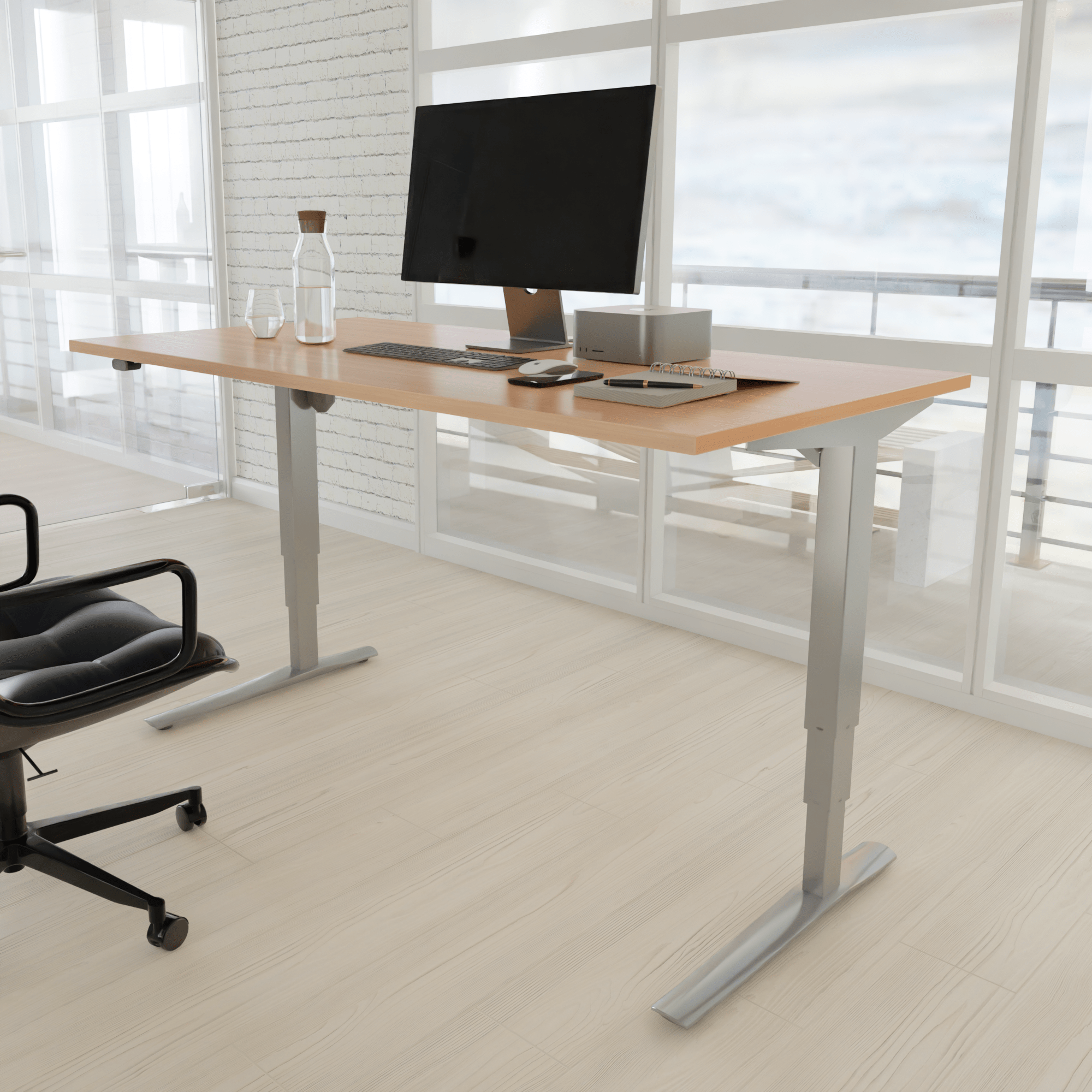 Schreibtisch steh/sitz | 120x80 cm | Buche mit silbernem Gestell