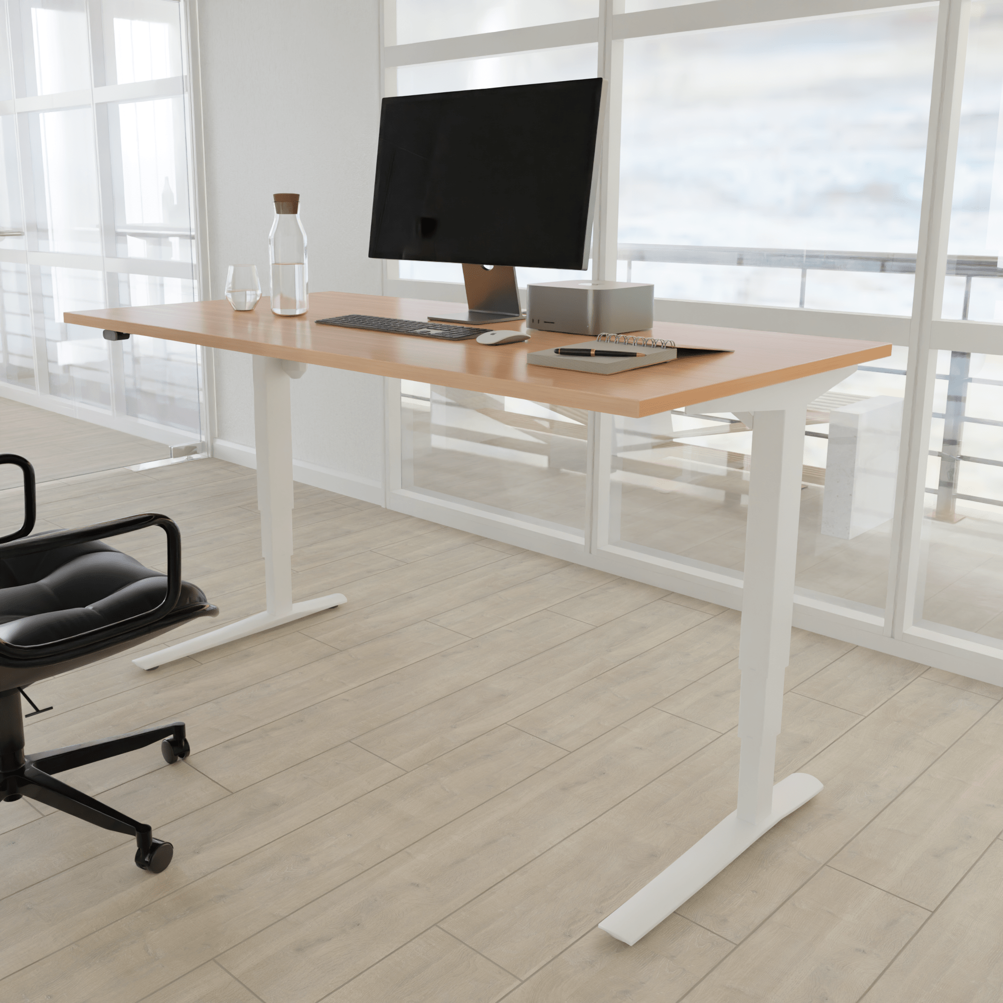 Schreibtisch steh/sitz | 100x80 cm | Buche mit weißem Gestell