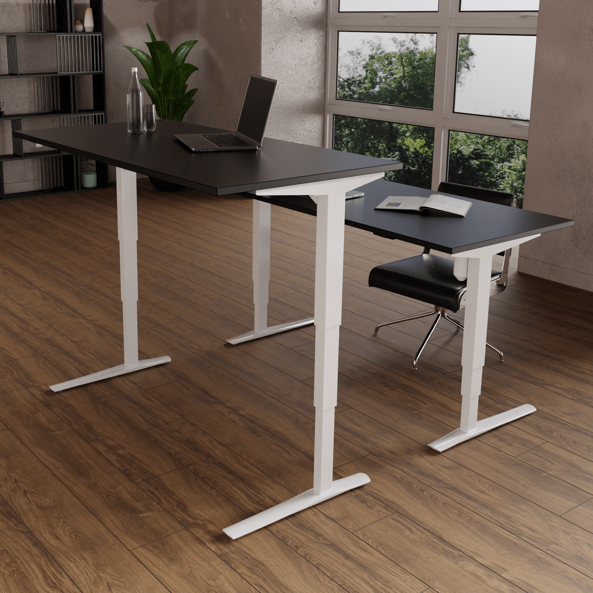 Schreibtisch steh/sitz | 160x80 cm | Schwarz mit weißem Gestell