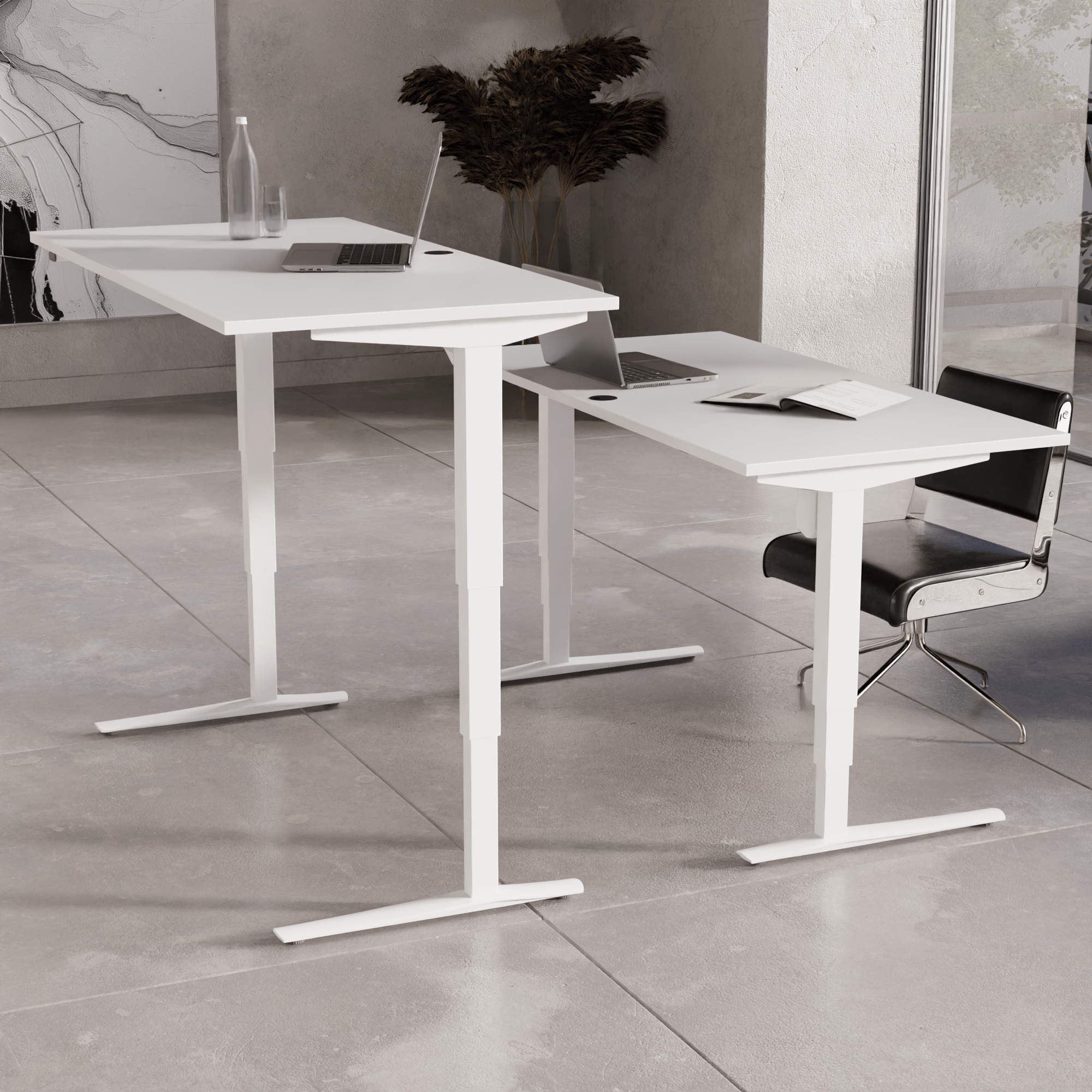 Schreibtisch steh/sitz | 180x80 cm | Weiß mit weißem Gestell