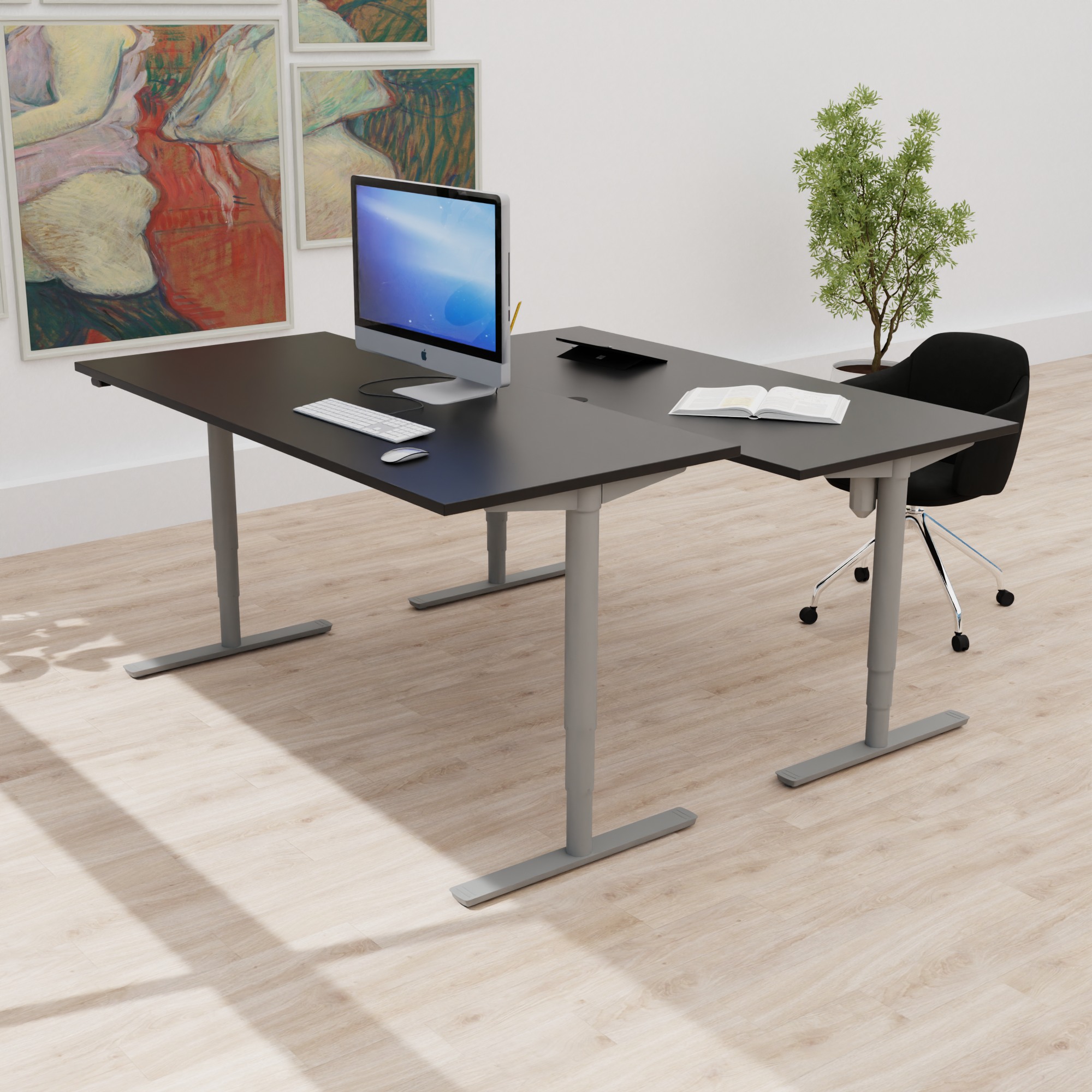 Schreibtisch steh/sitz | 160x80 cm | Schwarz mit silbernem Gestell