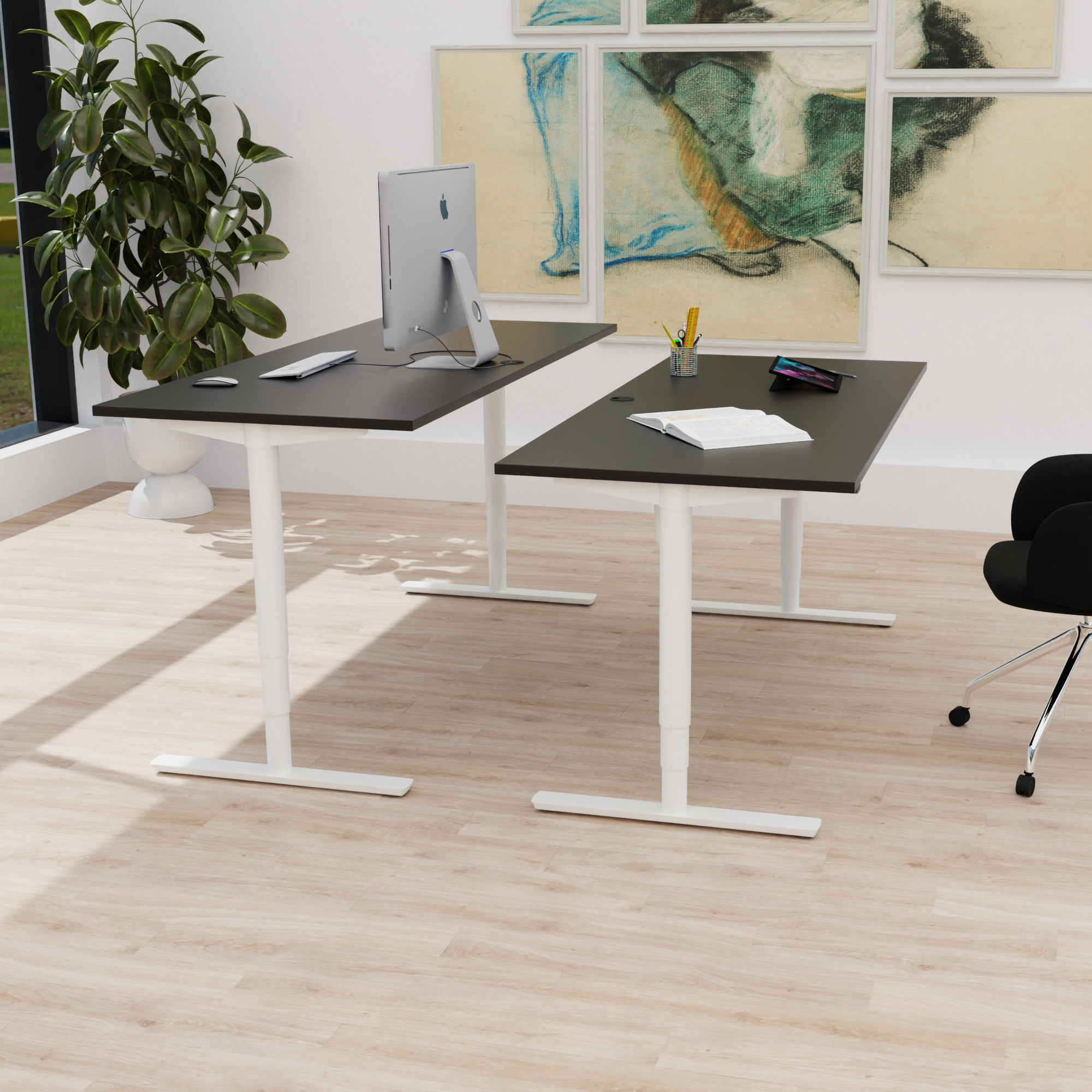 Schreibtisch steh/sitz | 160x80 cm | Schwarz mit weißem Gestell