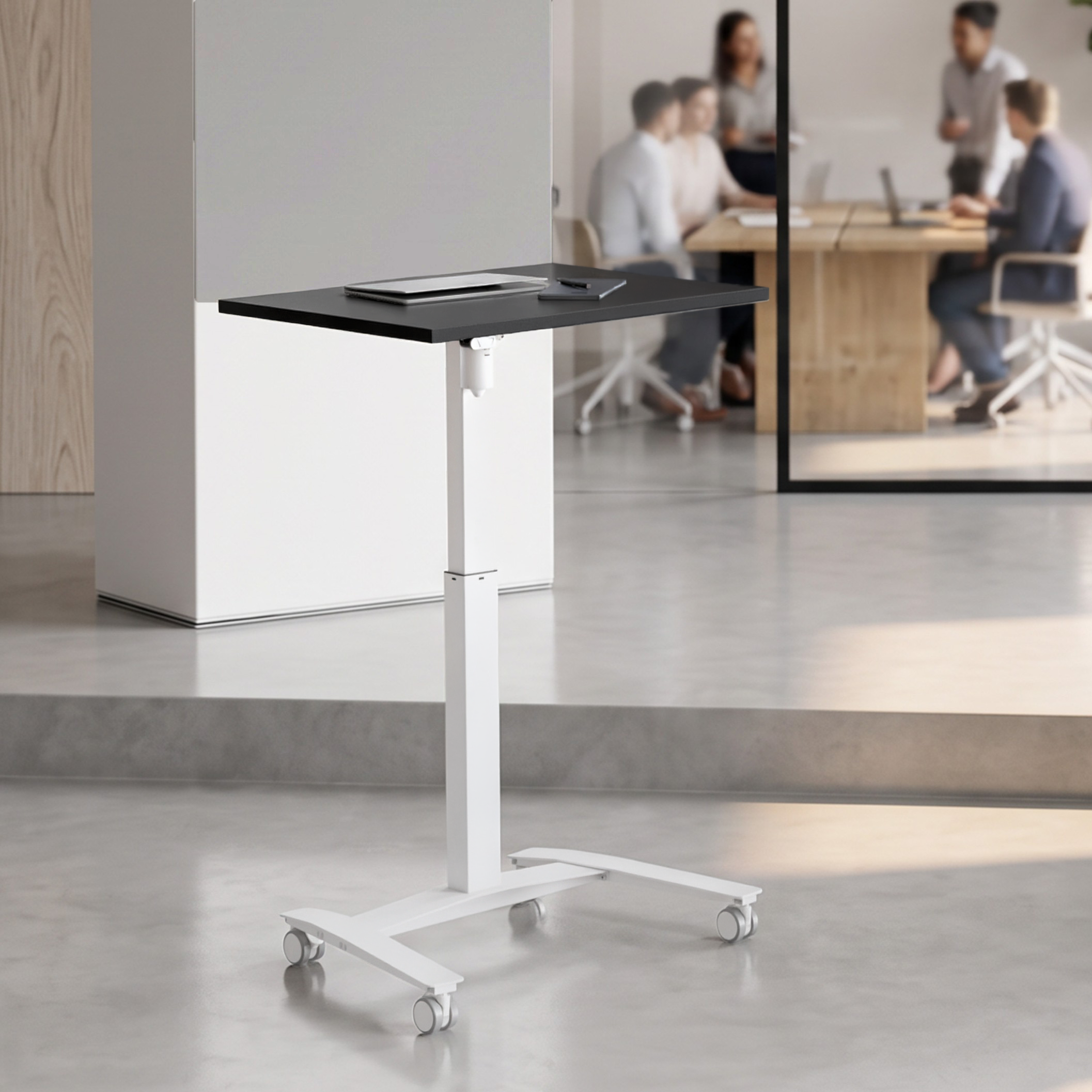Schreibtisch steh/sitz | 80x60 cm | Schwarz mit weißem Gestell