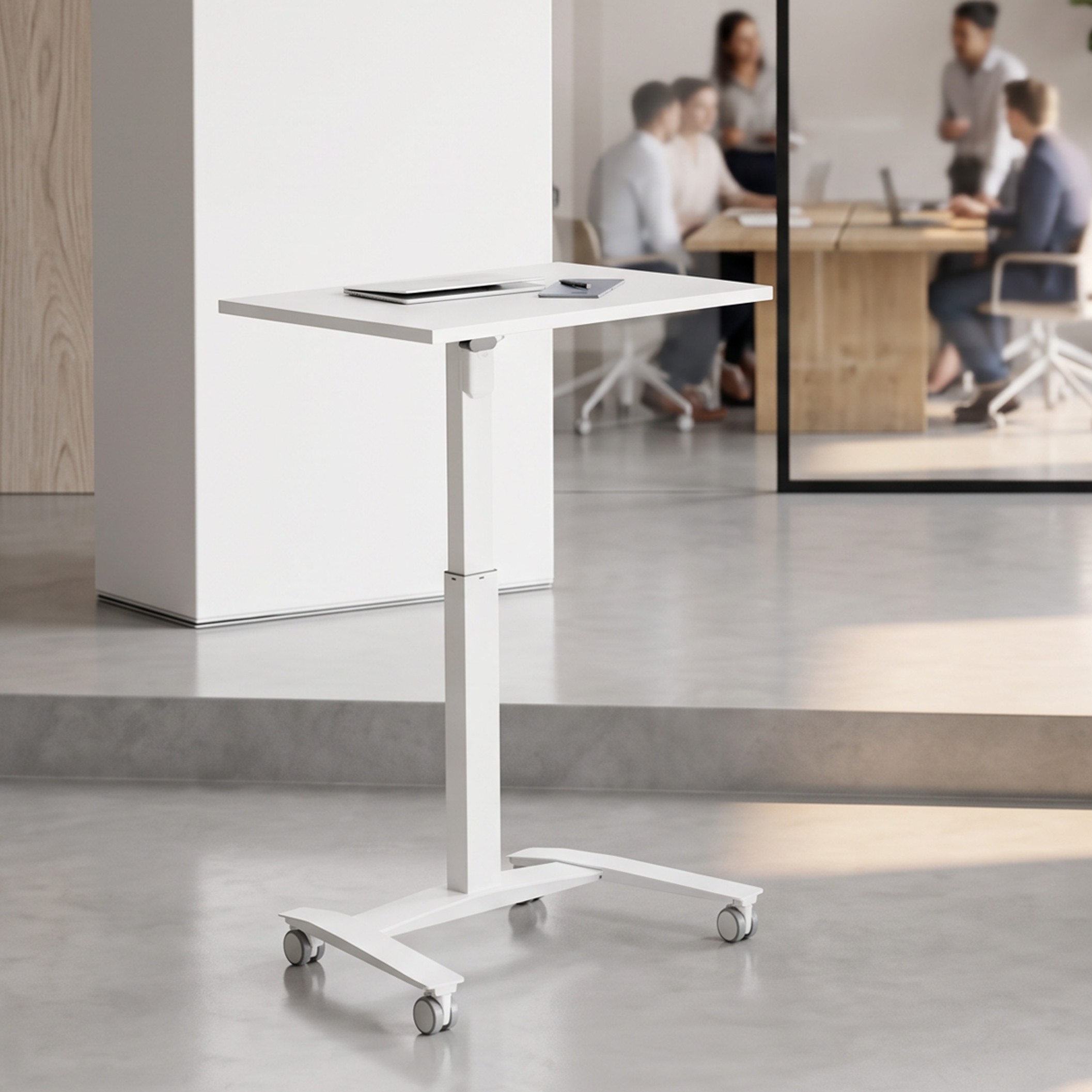 Schreibtisch steh/sitz | 80x80 cm | Weiß mit weißem Gestell