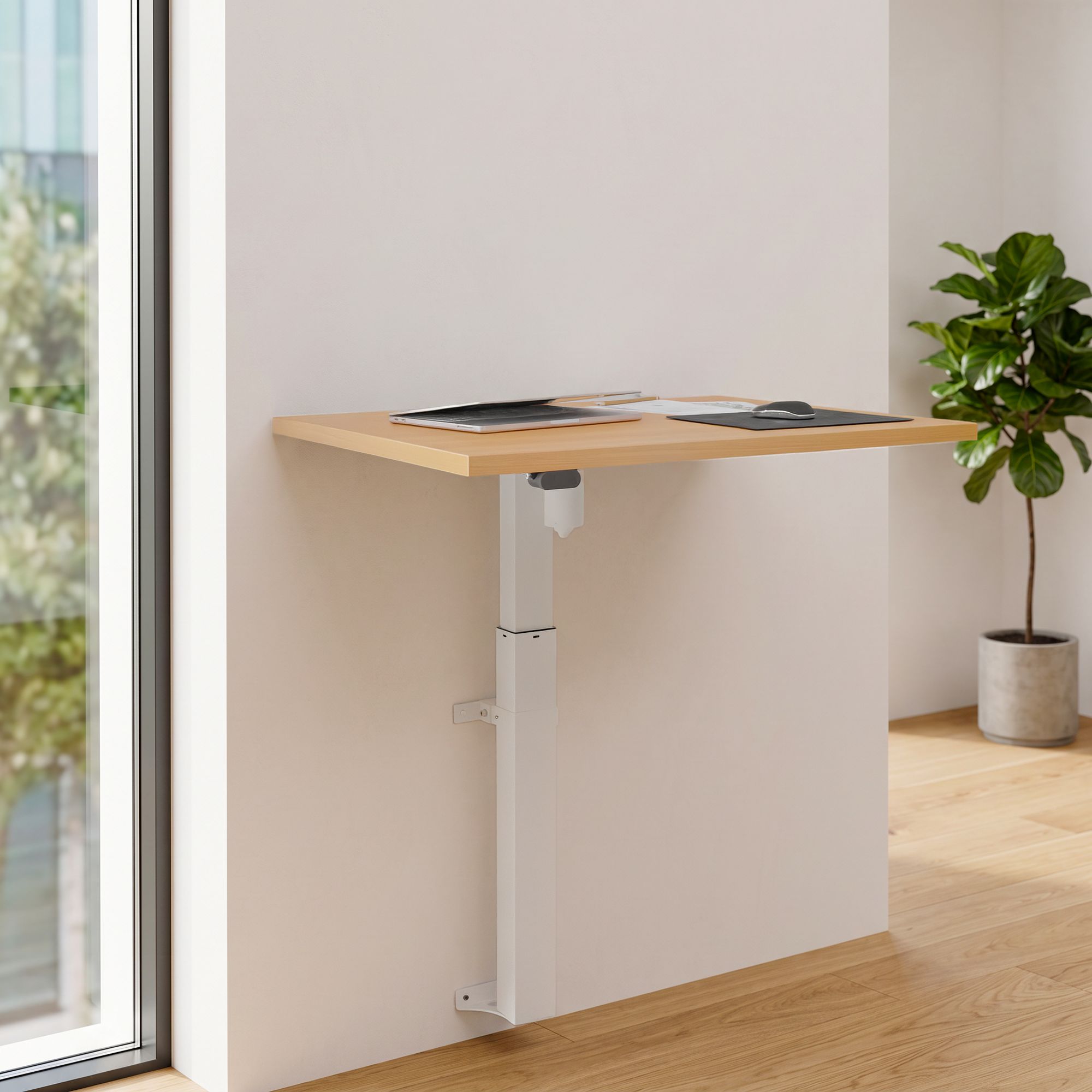 Schreibtisch steh/sitz | 80x60 cm | Buche mit weißem Gestell