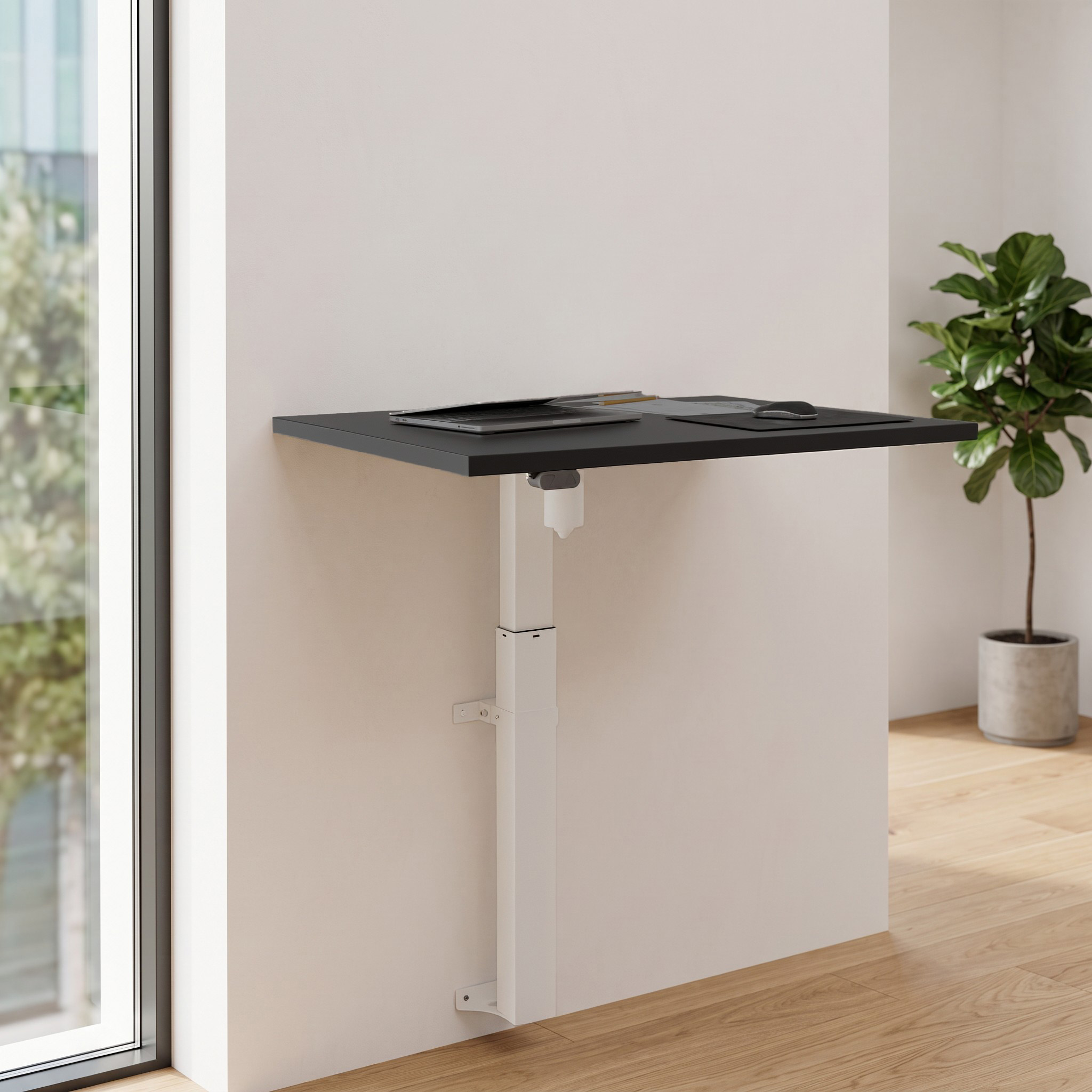 Schreibtisch steh/sitz | 80x60 cm | Schwarz mit weißem Gestell