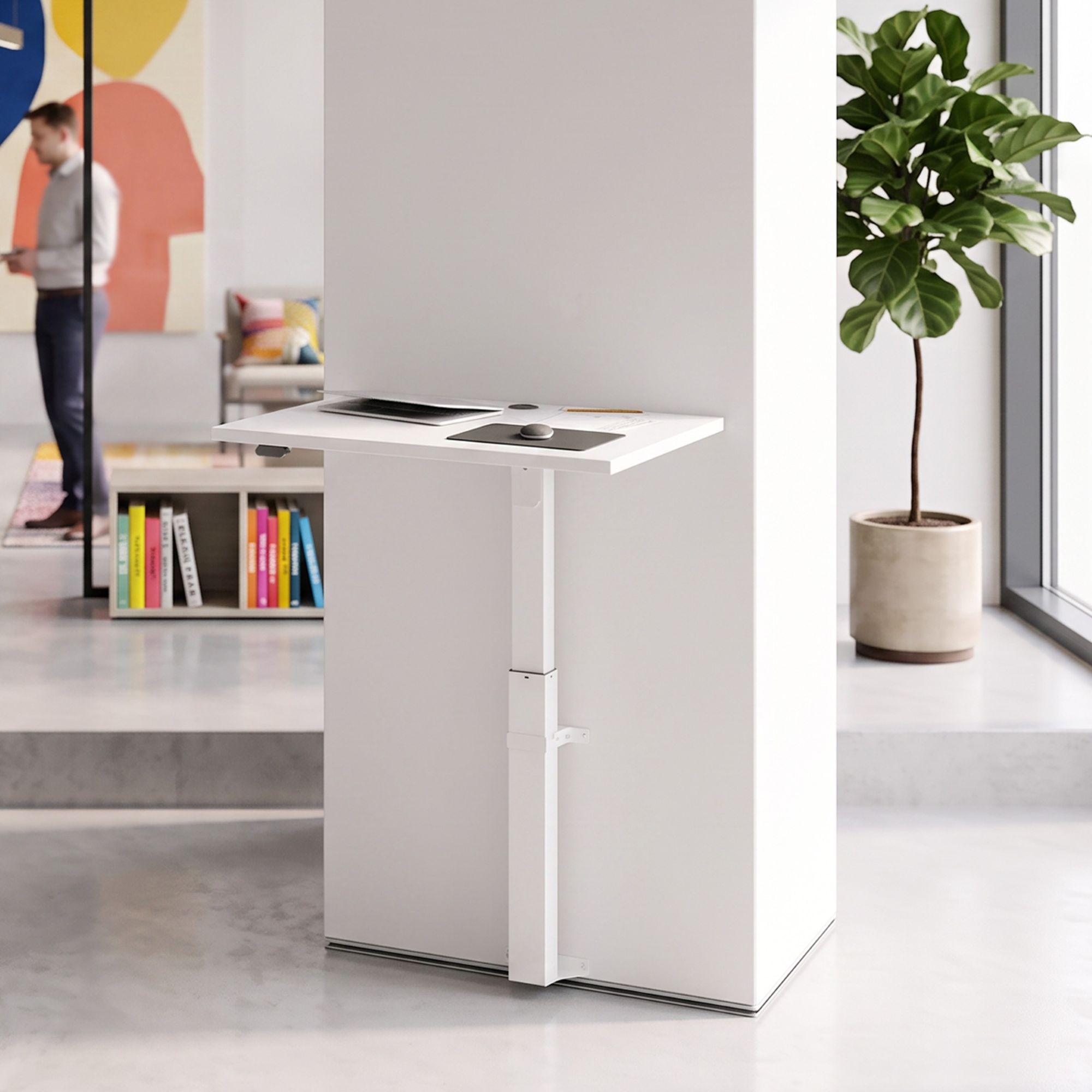 Schreibtisch steh/sitz | 80x60 cm | Weiß mit weißem Gestell